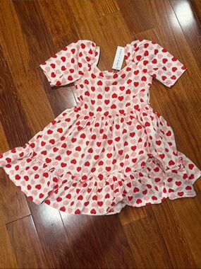Janie and Jack White Dress with Red Heart Print